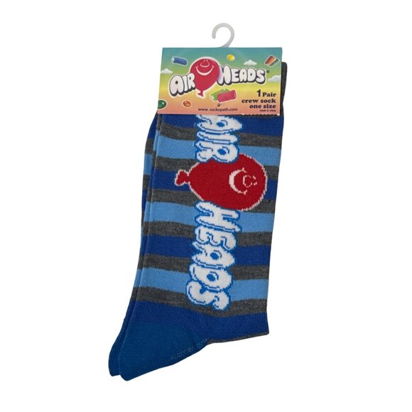 Airheads Blue Striped Candy Graphic Crew Socks Men’s Fun Novelty Gift - Picture 1 of 2